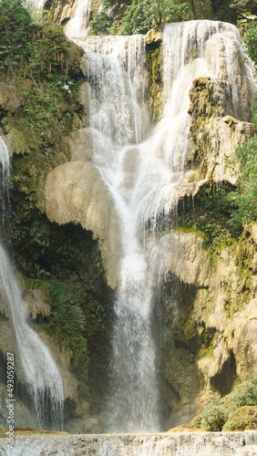 Kuang Si Waterfall in tropical rainforest setting in Laos. photo