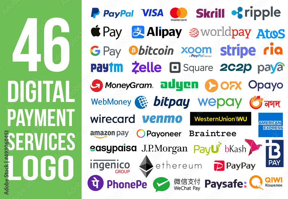 Vecteur Stock 46 Digital Payment Service Logos. JP Morgan, Paypal, Visa,  Skrill. Dhaka, Bangladesh - March 1, 2022 | Adobe Stock