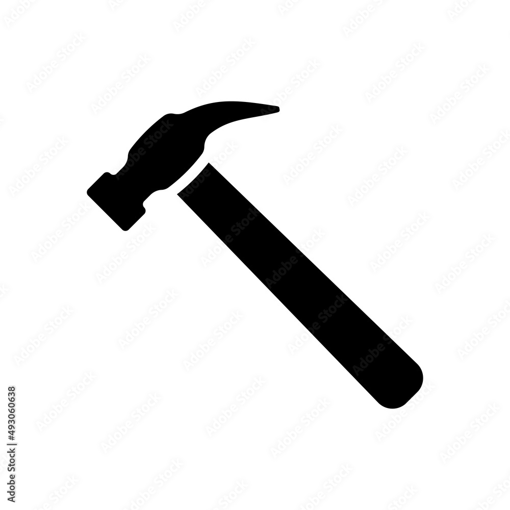 Hammer icon. Nail puller. Black silhouette. Side view. Vector simple flat graphic illustration. Isolated object on a white background. Isolate. Hammer icon. Nail puller. Black silhouette. Side view. Vector simple flat graphic illustration. Isolated object on a white background. Isolate.