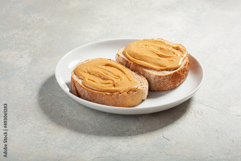 smooth peanut butter bread toast, healthy traditional sandwich