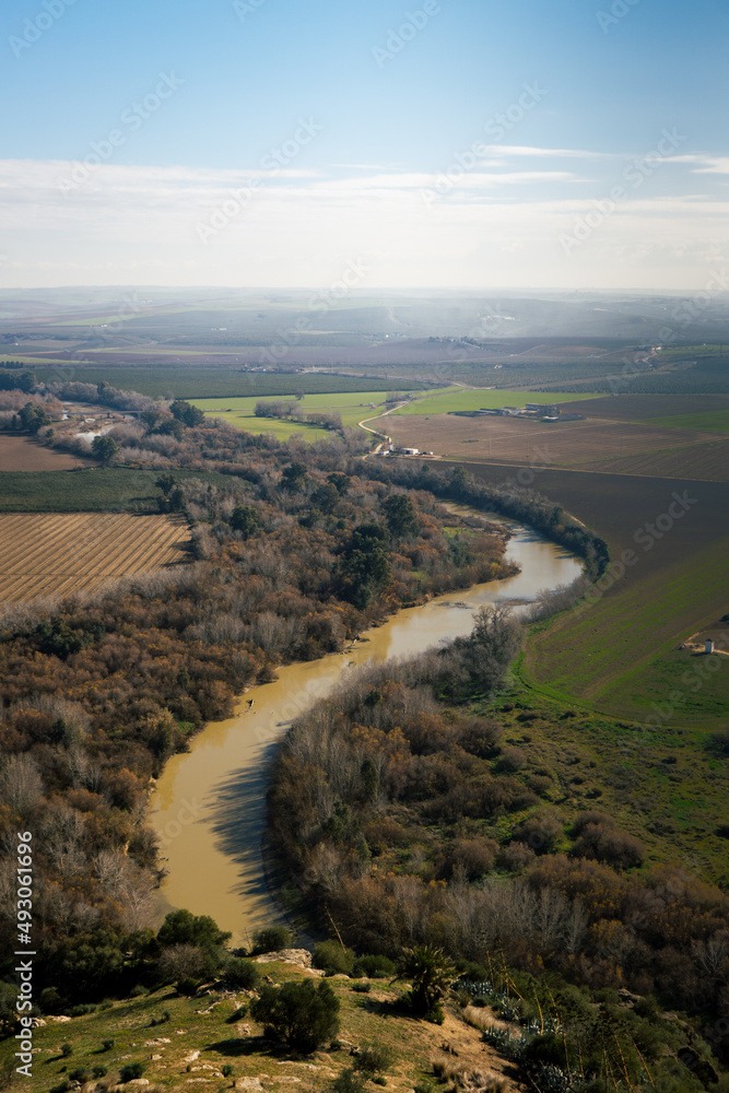 View from above of the guadalquivir river and the andalusian countryside
