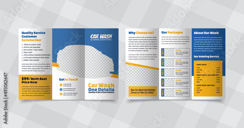 Car wash Bi-fold brochure template,  Modern Car Wash Service  Brochure
