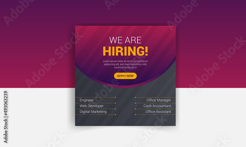 We are hiring job vacancy web banner and social media post template, editable vector