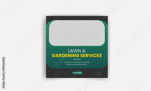lawn or gardening service social media post and web banner template