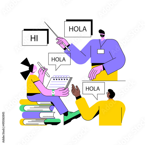 Language learning camp abstract concept vector illustration. Summer educational language program, native English speaker, improve conversational skills, training entertainment abstract metaphor.