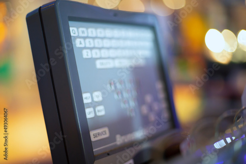 Digital scoring panel at ten pin bowling alley