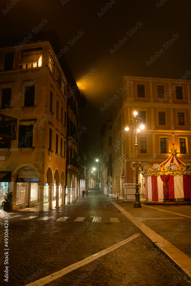 the historic center of Treviso in a winter night