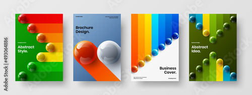 Premium poster A4 design vector concept bundle. Trendy realistic balls pamphlet template set.