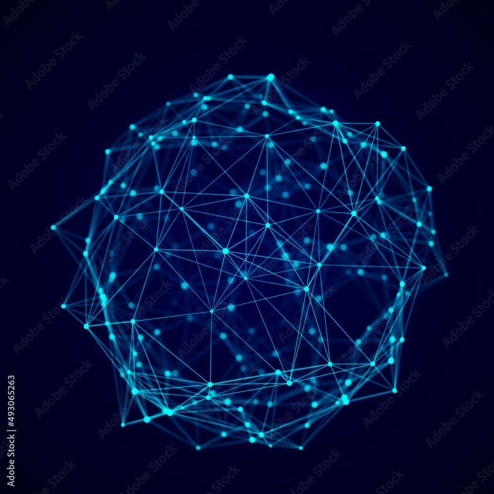 Sphere made up of points and lines. Network connection structure. Big data visualization. 3D rendering. Sphere made up of points and lines. Network connection structure. Big data visualization. 3D rendering.