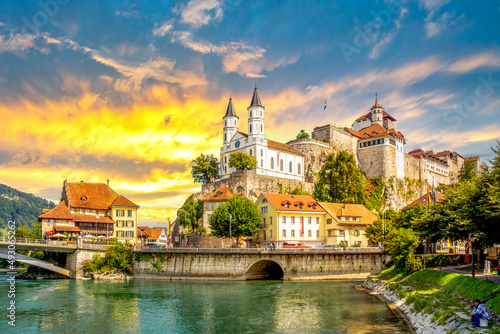 Church and Castle, Aarburg in Switzerland  photo