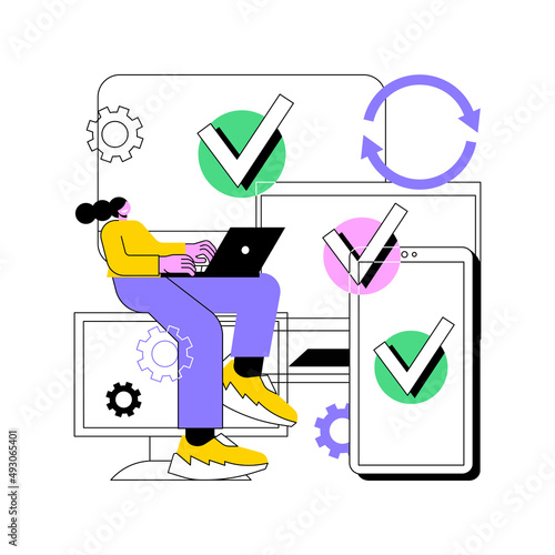 Cross-device syncing abstract concept vector illustration. All device synching, software testing operation, cross-device synchronization, website mobile and desktop versions abstract metaphor.