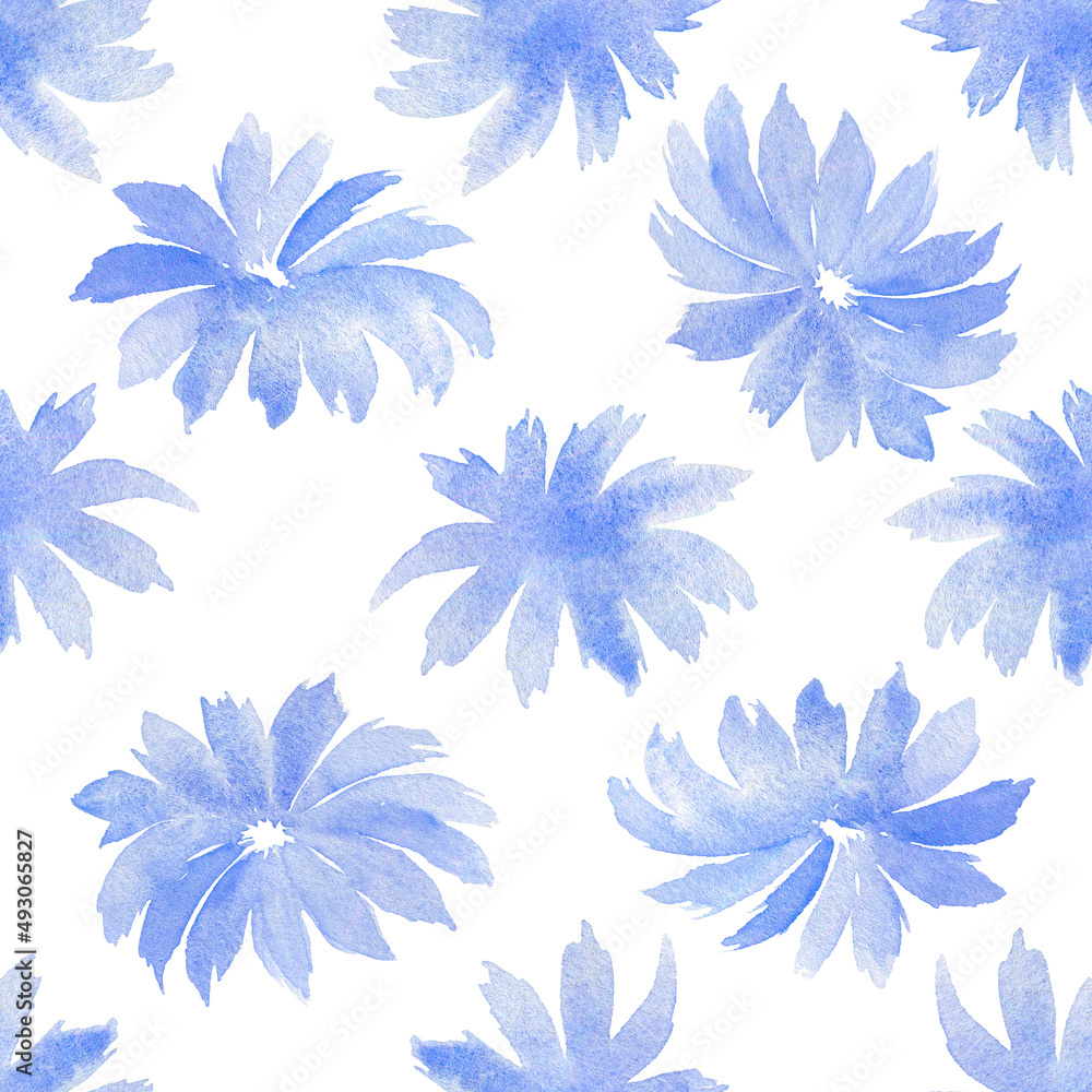 Watercolor violet flowers, seamless pattern. Colourful abstract  floral print. 