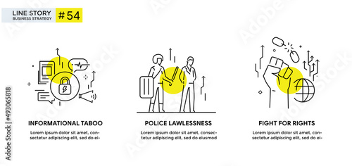 Set of illustrations icons propaganda, free media, protest, investigation