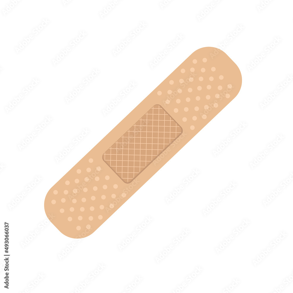 Adhesive plaster bandage.Medical plaster.First aid band.Wound plasterer or bandaged patch.Vector flat illustration