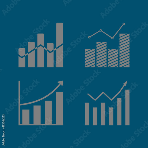Arrow bar chart icon set. The rise up of financial line graph. Growth marketing and economic. Increase earning income. Profit investment trade. Annual report data. Vector business statistic element.