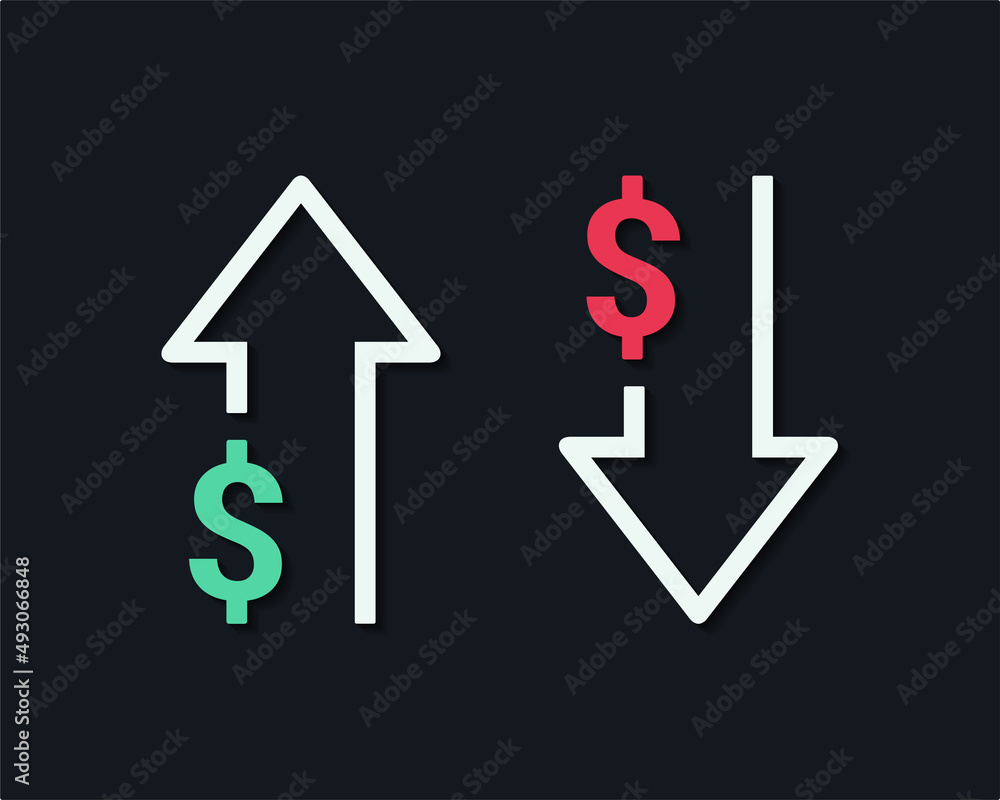 Dollar money increase decrease symbol. Vector illustration Dollar money increase decrease symbol. Vector illustration