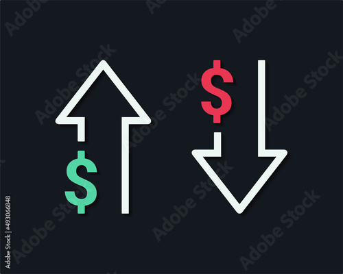 Dollar money increase decrease symbol. Vector illustration