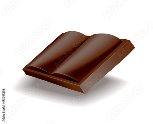 Realistic chocolate piece of dark or milk chocolate. Chunk of cocoa dessert or square chocolate candy. Food sweet snack isolated on white background photo