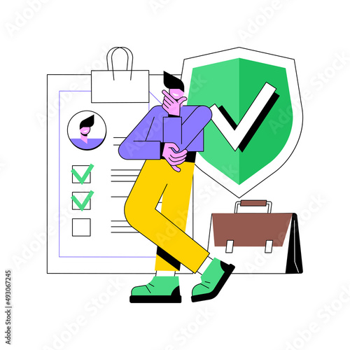 Unemployment insurance abstract concept vector illustration. Unemployment benefits, lost job, tired stressed businessman, claim form, workers compensation, paper work, interview abstract metaphor.