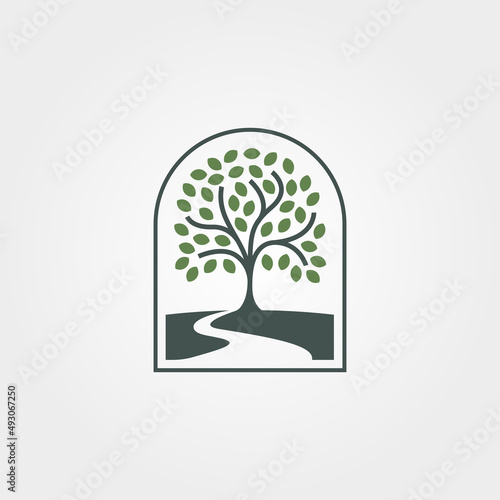 Fotobehang vector of root tree with river logo illustration design