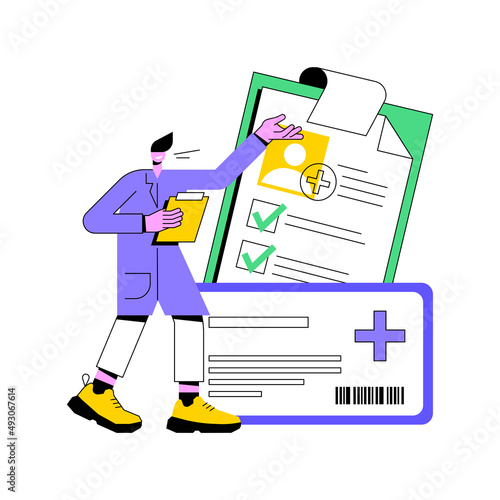Healthcare smart card abstract concept vector illustration. Manage patient identity, practitioners and pharmacists secure, access to the medical records, improved communication abstract metaphor.