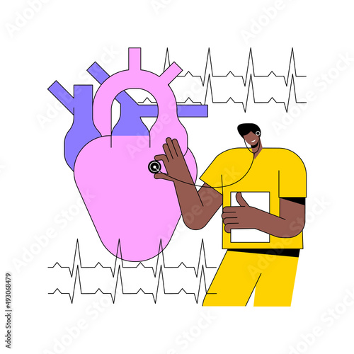 Heart disease diagnosis abstract concept vector illustration. Blood pressure, emergency examination, heartbeat rate and chest pain, stress test, patient care, cardiology abstract metaphor.