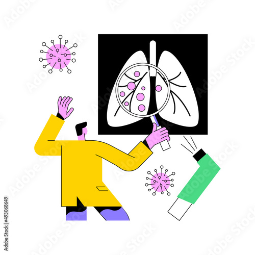 Bronchial asthma diagnosis abstract concept vector illustration. Respiratory illness, shortness of breath, symptoms and treatment, bronchial inhaler and nebulizer, wheezing abstract metaphor.