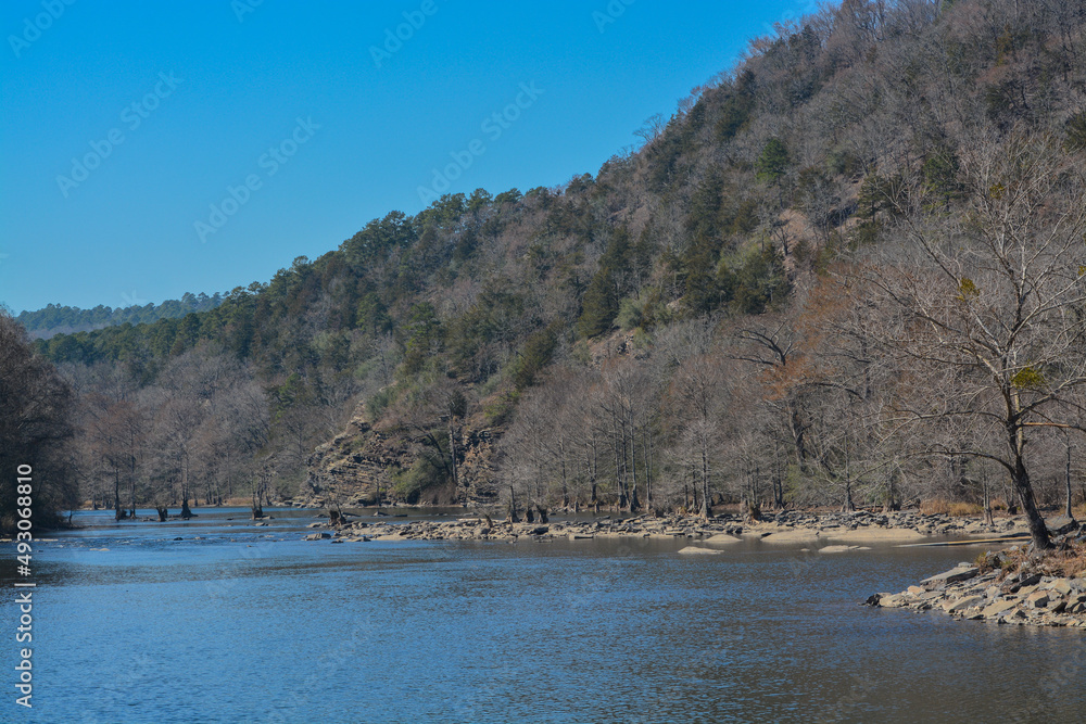 Mountain Fork River winding through Beavers Bend State Park in Broken Bow, Oklahoma 