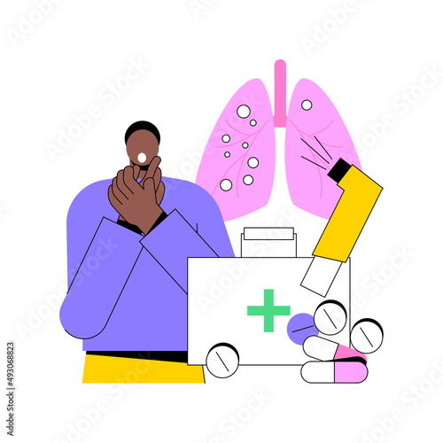 Medicine for bronchial asthma abstract concept vector illustration. Chronic pulmonary disease symptoms and treatment, breathing attack, inhalation for bronchitis, allergy cough abstract metaphor.