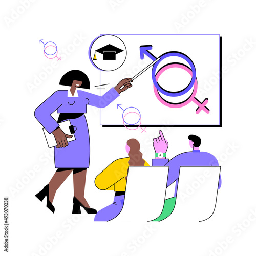 Sexual education abstract concept vector illustration. Sexual health teaching, sex education lesson at school, human sexuality, emotional relations and responsibilities abstract metaphor.