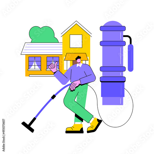 Central vacuum system abstract concept vector illustration. House appliance, remove dirt, central vacuum installation, home cleaning, filter bag, contractor service, equipment abstract metaphor.
