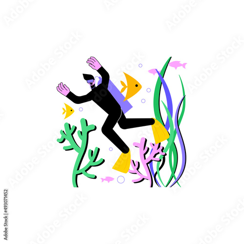 Diving school abstract concept vector illustration. Diving class, all level diver program, summer vacation activity, scuba school, water sport, open sea, underwater photography abstract metaphor.