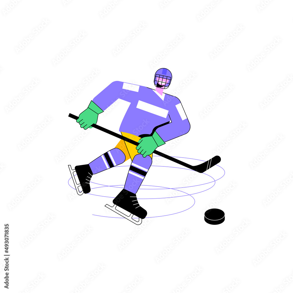 Obraz premium Ice Hockey abstract concept vector illustration. Ice sports equipment, professional hockey club, world championship, team training, watch tournament live, protective uniform abstract metaphor.