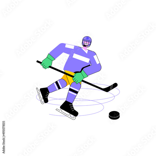 Ice Hockey abstract concept vector illustration. Ice sports equipment, professional hockey club, world championship, team training, watch tournament live, protective uniform abstract metaphor.