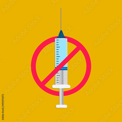 Anti-vaccination concept with syringe and stop sign. Vector