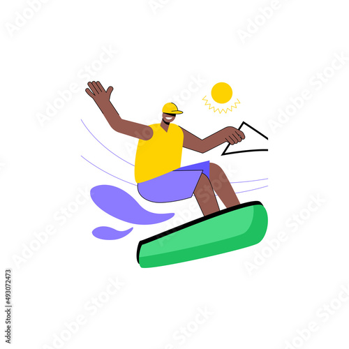 Wakeboarding abstract concept vector illustration. Water sport, extreme, boat cable, wakeboard trick, waterskiing equipment, active lifestyle, adrenaline, lake adventure park abstract metaphor.