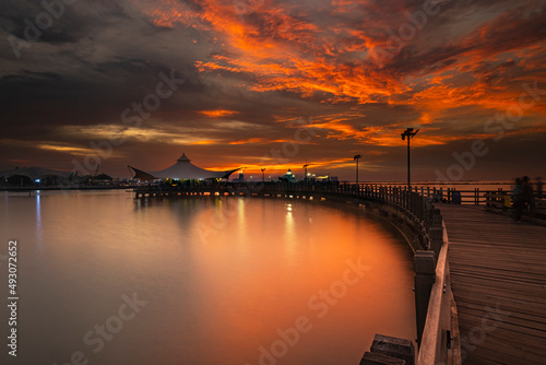 Sunset view at Le Bridge Ancol Beach Jakarta Indonesia