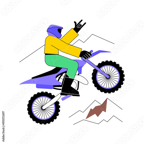 Motocross abstract concept vector illustration. Adventure sport, motorsport championship, motorbike race, extreme track, motorcross rally, enduro dirt bike, bicycle rider, moto abstract metaphor.