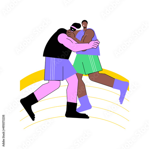 Wrestling abstract concept vector illustration. Pro training, buy equipment, wrestling gear, strong werestler, greco-roman, entertainment competition, professional fighter abstract metaphor.