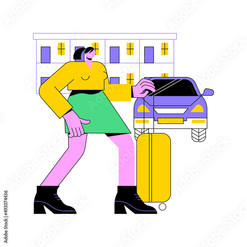 Motel service abstract concept vector illustration. Highway motel, bed and breakfast service, rooms for rent, place to stay, walk-in hotel, driver inn, short-term accommodation abstract metaphor.