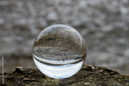 The River Hamble Hampshire England reflected in a crystal ball