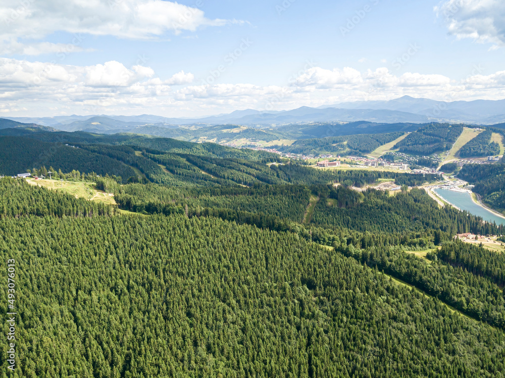 High mountains of the Ukrainian Carpathians in sunny weather. Aerial drone view. High mountains of the Ukrainian Carpathians in sunny weather. Aerial drone view.