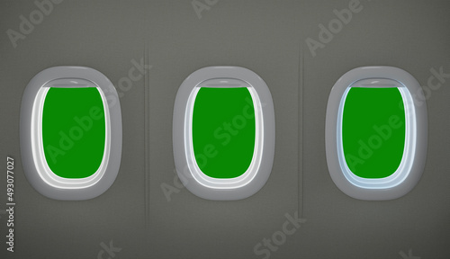 airplane windows with chroma screen - 3d illustration photo