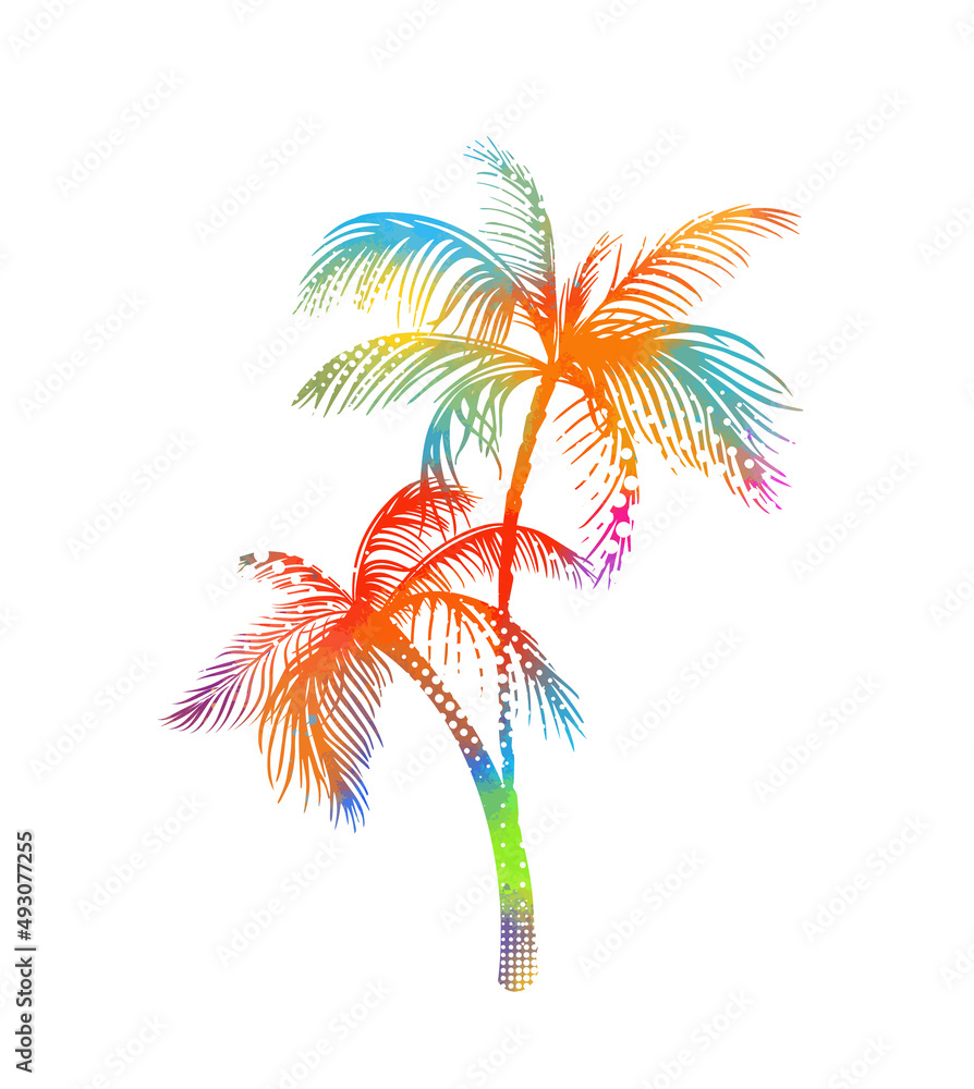 Multicolored palm tree. Vector illustration