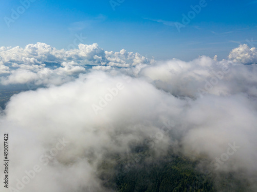 Fototapeta Naklejka Na Ścianę i Meble -  High flight in the mountains of the Ukrainian Carpathians. Aerial drone view.