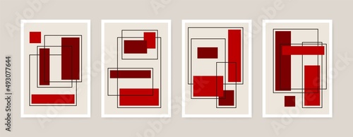 Abstract geometric background set. Bauhaus posters, geometry shapes and primitive blocks suprematism style, modern print. Vector design