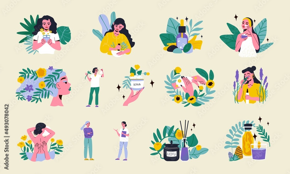 Fototapeta premium Herbal Medicine Color Icon Set