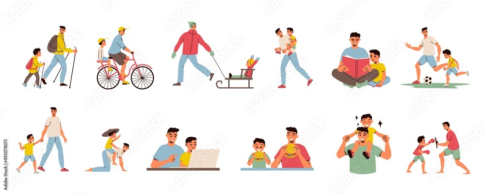 Father Day Dad Son Icon Set