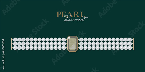 Bejeweled bracelet of pearls on dark background. Jewellery concept. Decorative element for invitations, banners, cards. Vector illustration EPS10