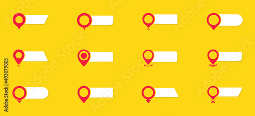 Map pointers icon set. Location icons or geolocations. Vector design element set. Pointer icon pin on the map with space for text. Vector illustration